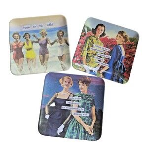 Anne Taintor 100% Melamine Mini Trays 5.5x5.5" Set Of 3 Vintage Humor DW Safe